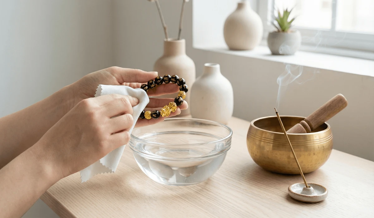 Cleansing and activating a Pixiu bracelet through a traditional Feng Shui intention-setting ritual.