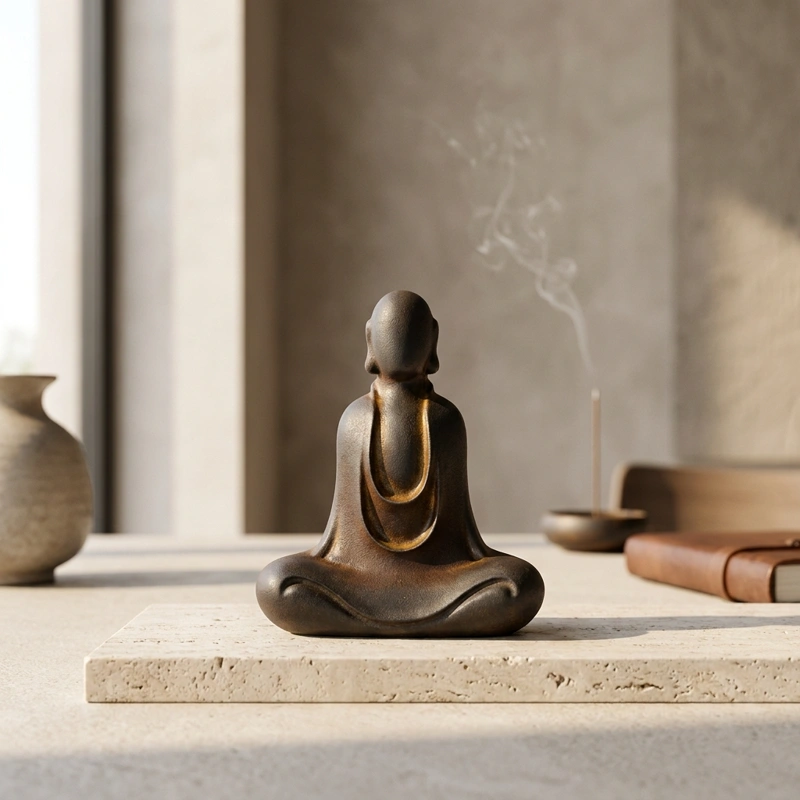 Natural Rust Iron & Resin Zen Buddha Statue for Inner Calm & Spiritual Mindfulness