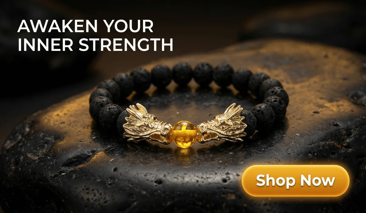 Power-Attracting Double Dragon Head Lava Stone and Amber Bracelet for Authority and Prosperity - High-end Men's Spiritual Jewelry