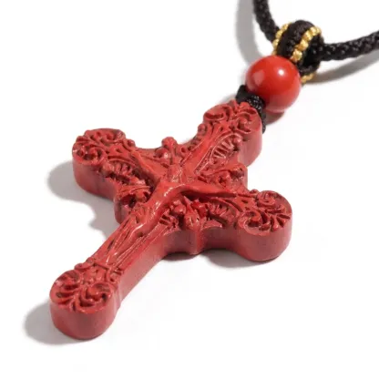 Cinnabar Cross Necklace – Protection, Spiritual Peace & Good Fortune