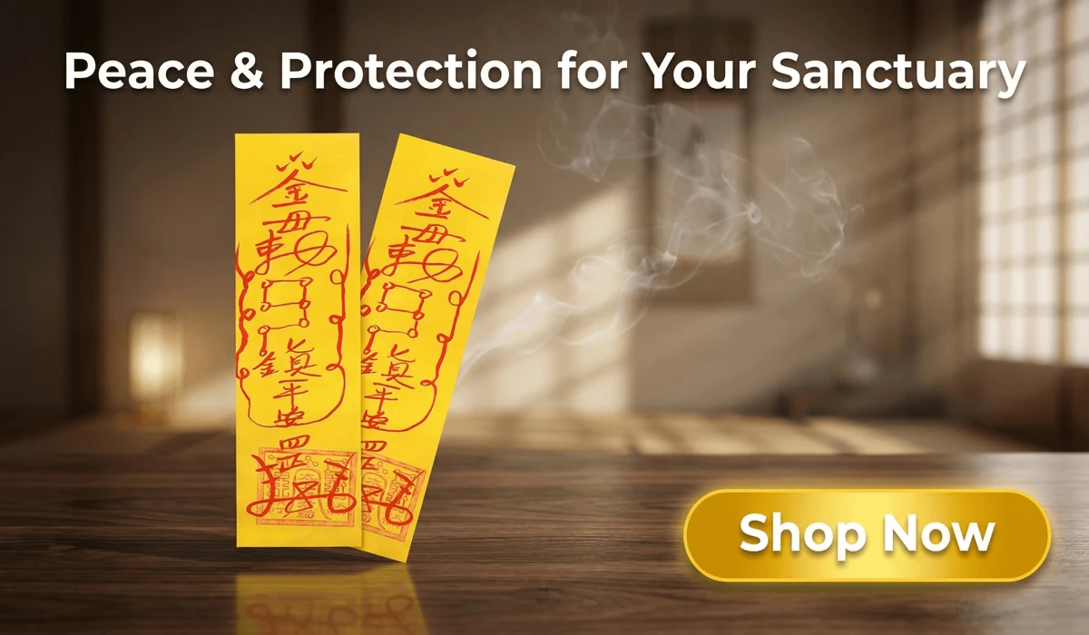 Home Guardian Talisman for house protection and spiritual serenity, traditional yellow Taoist talisman for feng shui and harmony.