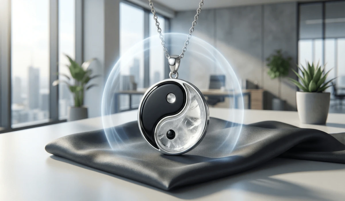 Elegant Yin Yang jewelry featuring obsidian and clear quartz gemstones for energy protection and emotional stability.