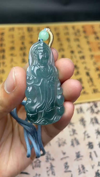 Guanyin Bodhisattva Jadeite Pendant – Divine Protection, Compassion & Auspicious Harmony