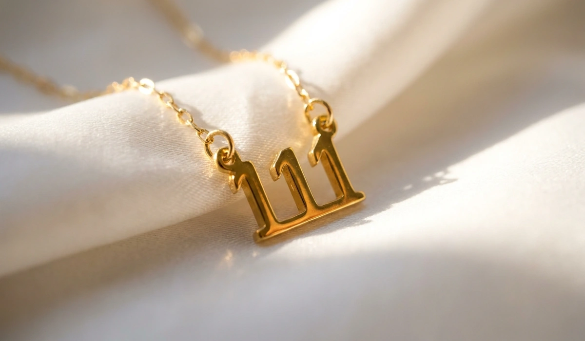 High-quality 18K gold vermeil 111 angel number necklace showing premium craftsmanship and material texture.
