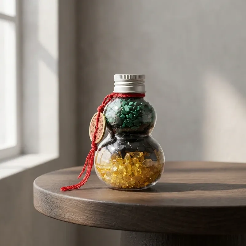 Three-Color Crystal Gourd – Malachite, Obsidian & Citrine Ornament for Protection & Prosperity