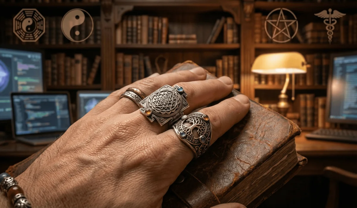 Close-up of sacred geometry jewelry used as a physical anchor for spiritual alignment during periods of divine silence.