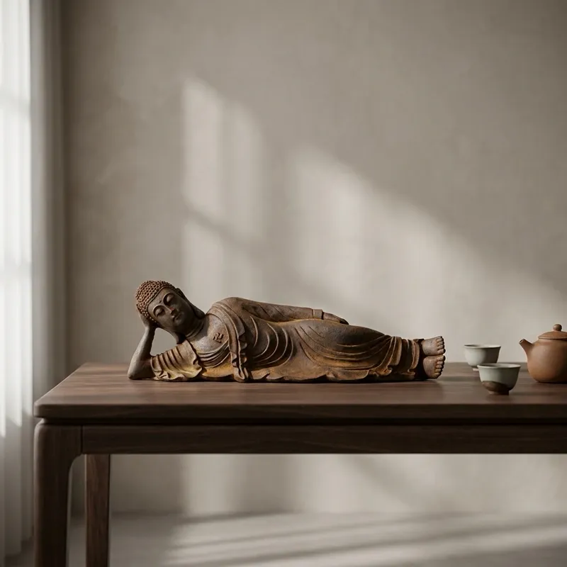 Natural Rust Iron & Resin Reclining Buddha Statue for Inner Peace & Spiritual Protection