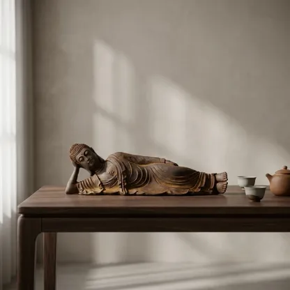 Natural Rust Iron & Resin Reclining Buddha Statue for Inner Peace & Spiritual Protection