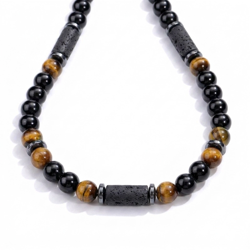 Tiger's Eye & Lava Stone Necklace – Energy, Prosperity & Protection