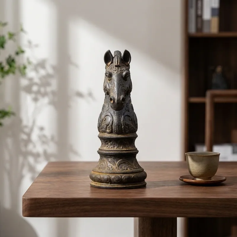 Natural Rust Horse Head Cast Iron & Resin Ornament for Instant Success & Career Prosperity
