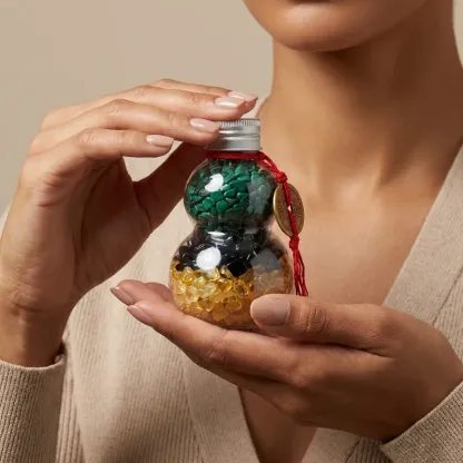 Three-Color Crystal Gourd – Malachite, Obsidian & Citrine Ornament for Protection & Prosperity