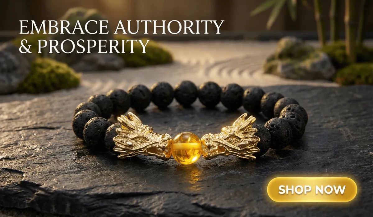 Power-Attracting Double Dragon Head Lava Stone Amber Bracelet for Authority and Prosperity - Luxury Men's Spiritual Jewelry