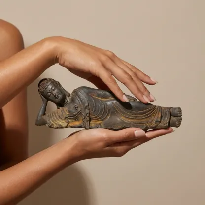 Natural Rust Iron & Resin Reclining Buddha Statue for Inner Peace & Spiritual Protection