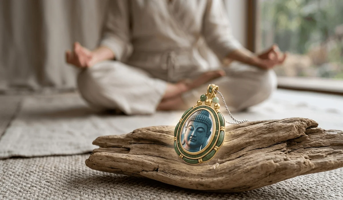 Handcrafted Buddha head jewelry serving as a mindfulness anchor for spiritual practitioners.