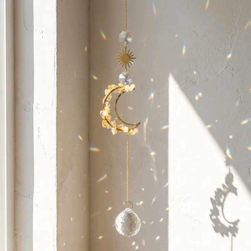 Citrine Citrine Moon & Sun Suncatcher – Manifesting Wealth, Success & Confidence