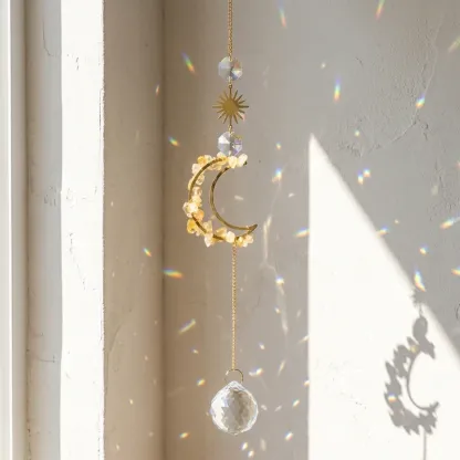 Citrine Citrine Moon & Sun Suncatcher – Manifesting Wealth, Success & Confidence