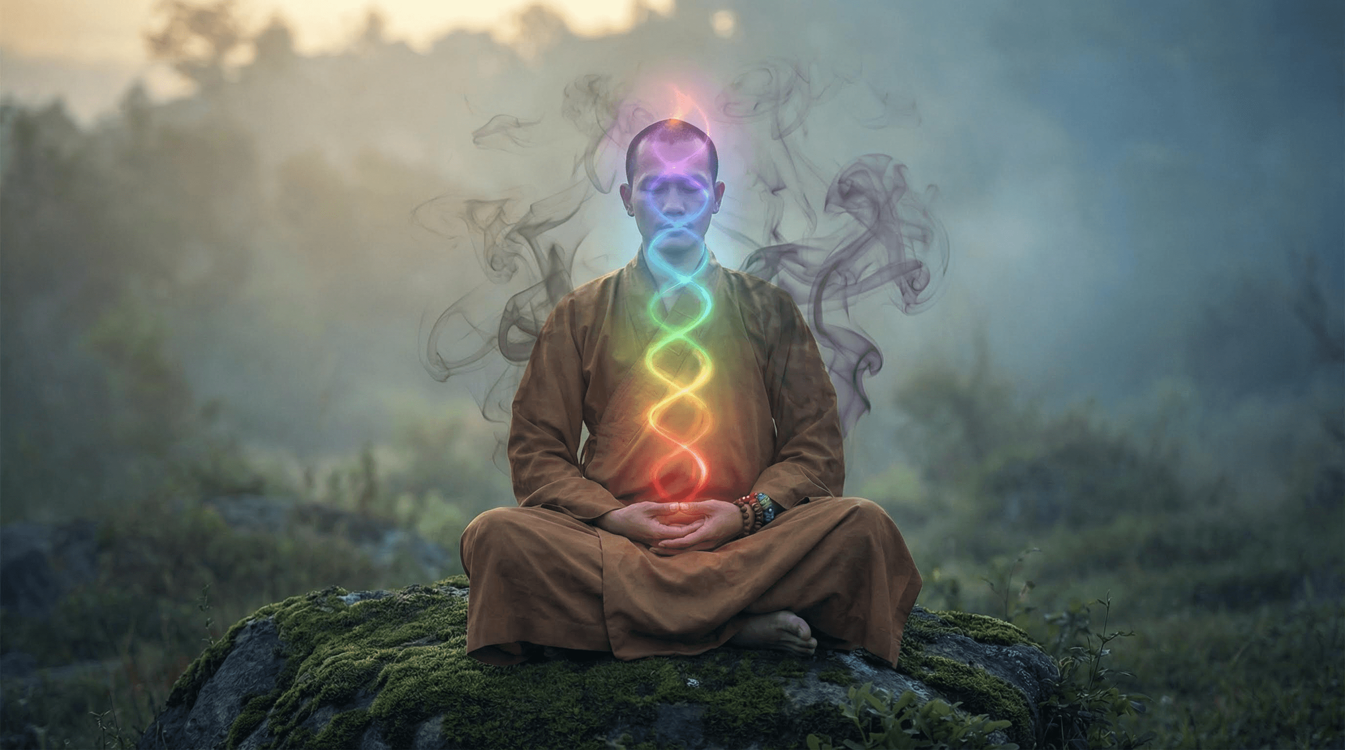 Visualizing the energy detox and spiritual purging process when wearing a 7 chakra bracelet to clear blockages.