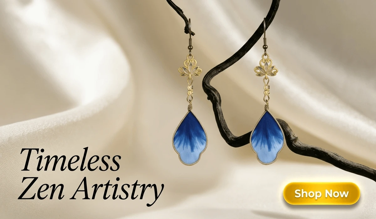 Ethereal Blue Lotus Silk Flower Ronghua Earrings - Handcrafted Zen Style Jewelry for Elegant Fashion Blog