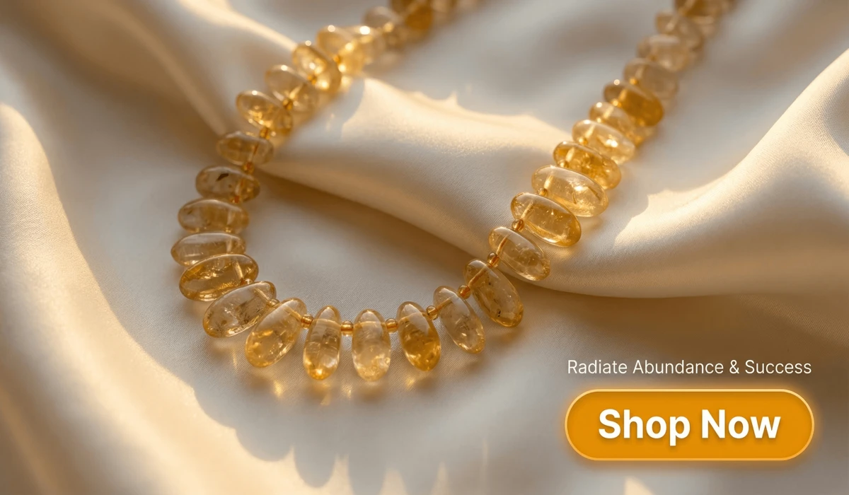 Citrine Necklace - The Golden Glow of Prosperity, high-end luxury jewelry for success and abundance with a Shop Now button