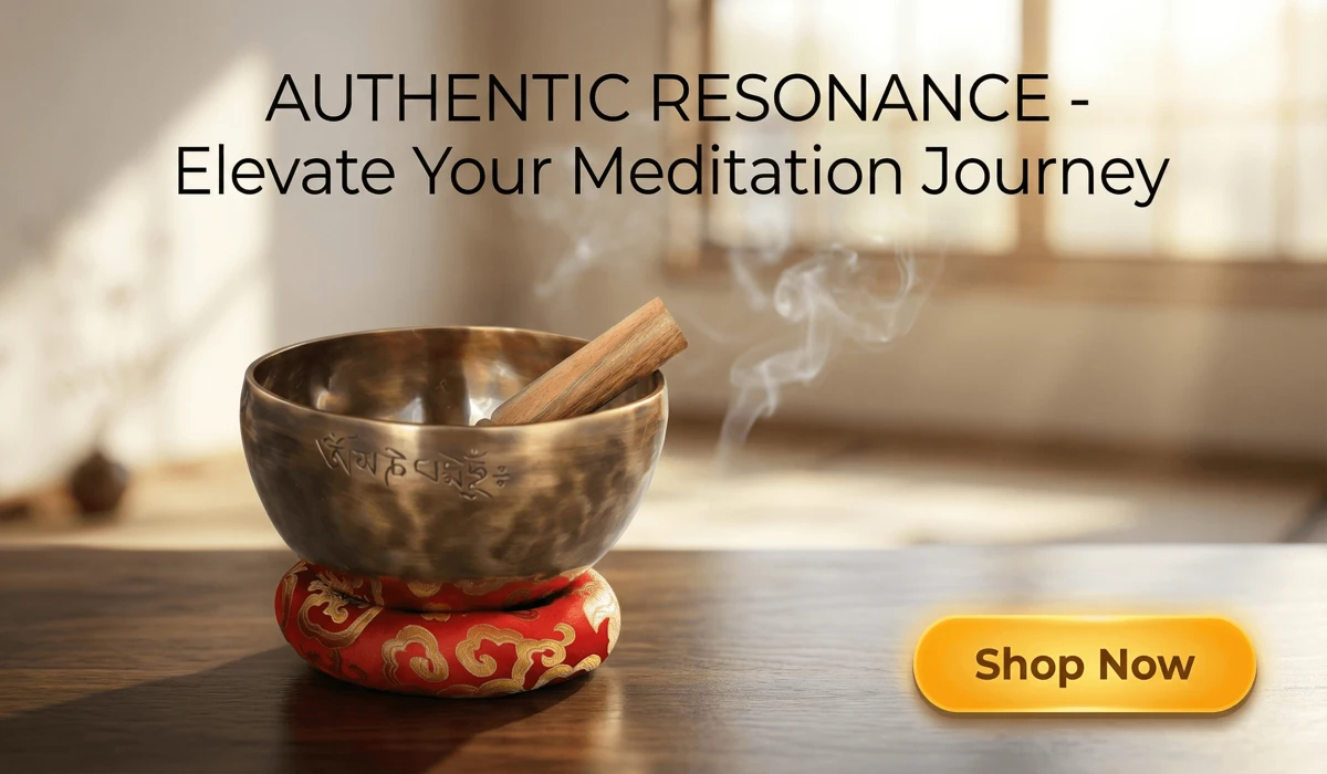 Handmade Nepalese Full Moon singing bowl for sound healing and meditation, featuring authentic bronze engravings and a red silk cushion, high-end product display.