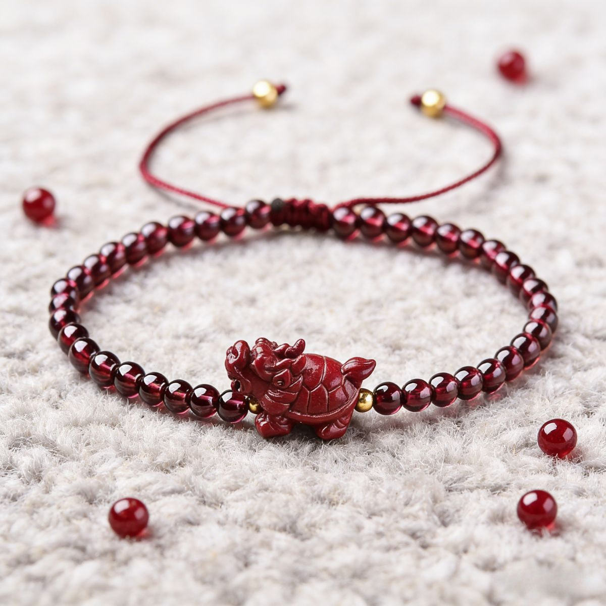  Wealth-Attracting Dragon Turtle Cinnabar Garnet Bracelet - The Guardian of Steady Prosperity