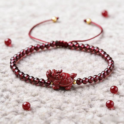  Wealth-Attracting Dragon Turtle Cinnabar Garnet Bracelet - The Guardian of Steady Prosperity