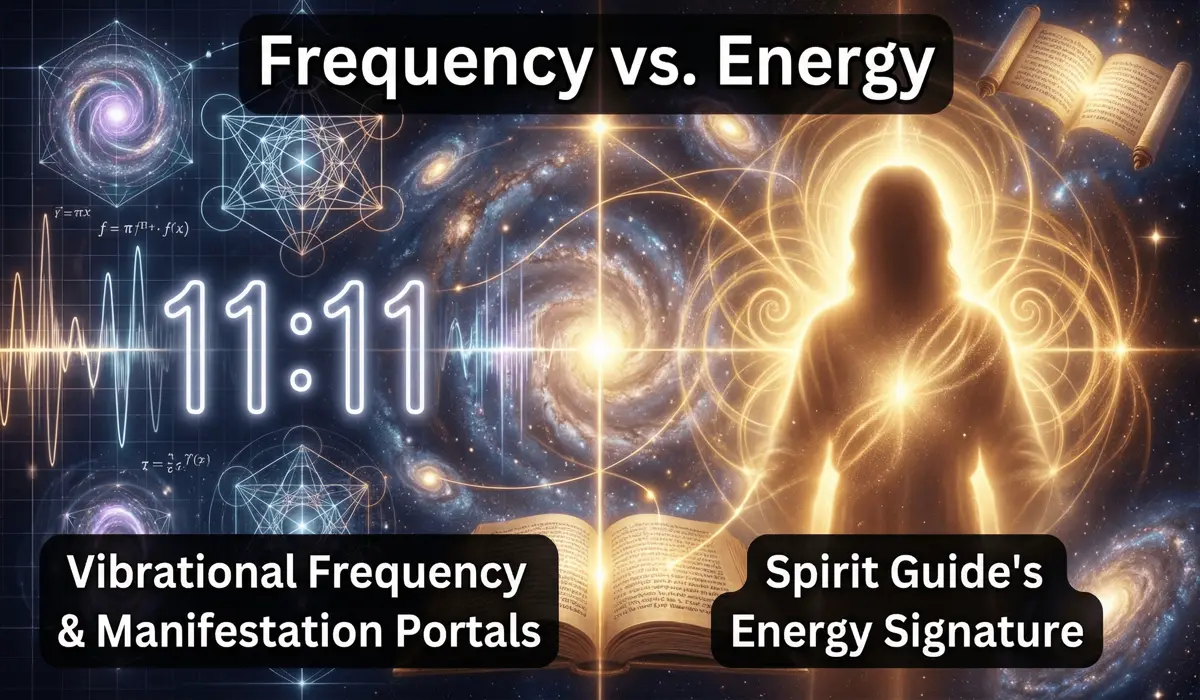 Visual comparison between the mathematical vibration of angel numbers and the personalized energy of spirit guides.