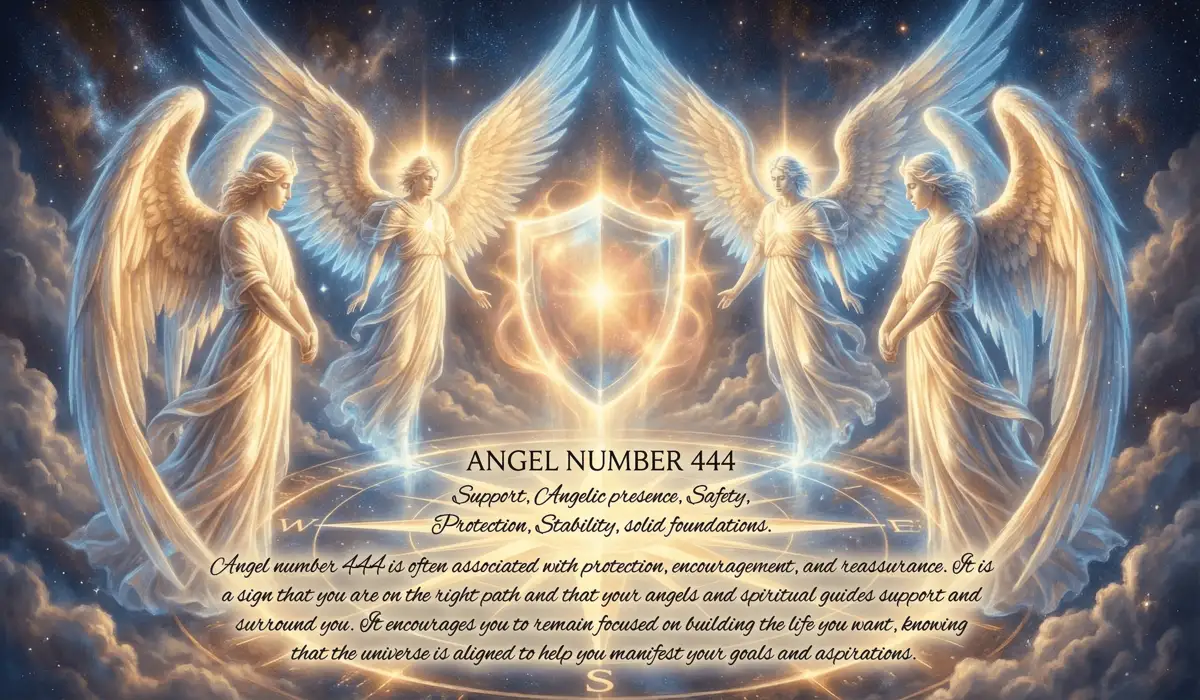 Four Archangels guarding the four corners of the earth, symbolizing the protective square of angel number 444.