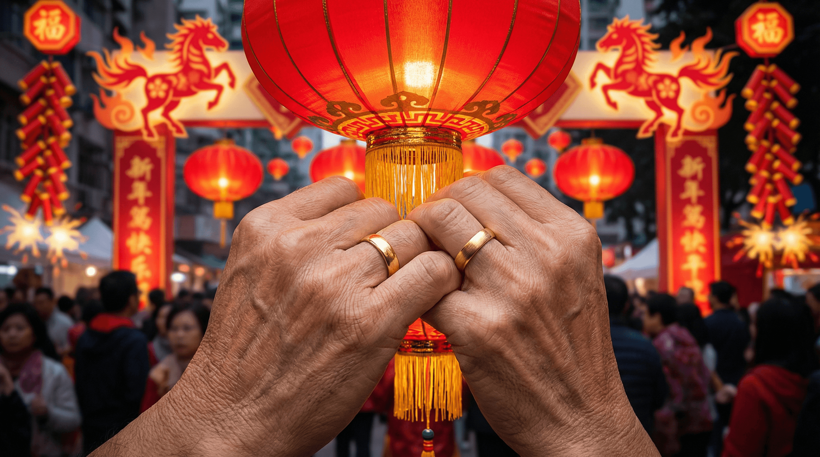 Close-up of wedding rings symbolizing eternal connection and marriage protection in the 2026 Fire Horse year.