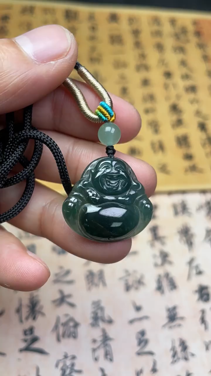 Smiling Buddha Natural Jadeite Pendant – Optimism, Inner Peace & Abundant Fortune