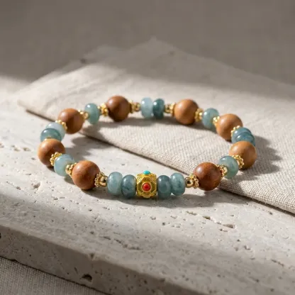 Blue Water Jade & Sandalwood Bracelet – Inner Peace & Timeless Elegance