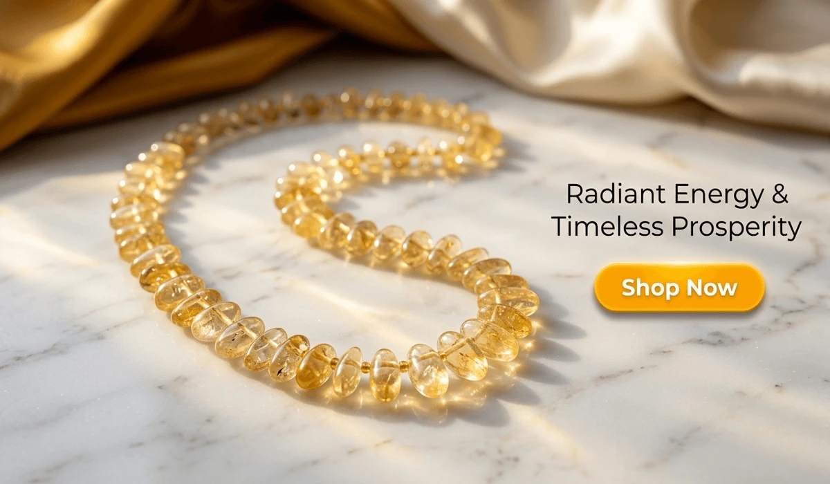 Citrine Necklace - The Golden Glow of Prosperity, luxury gemstone jewelry for abundance and success featuring a Shop Now button