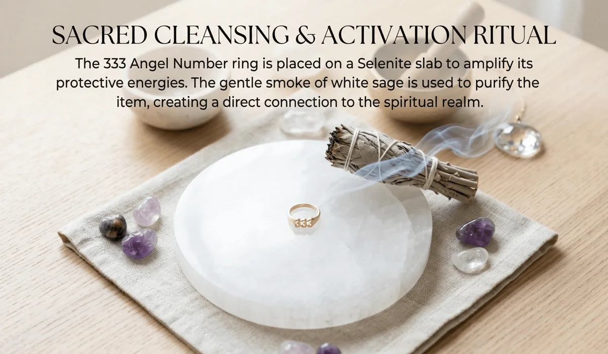 How to cleanse and charge a 333 angel number ring using selenite and sage for positive energy.