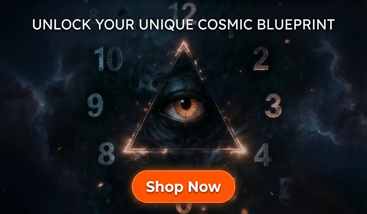 Personalized Birth Chart Report mystical eye clock illustration with Shop Now button for cosmic astrology blog