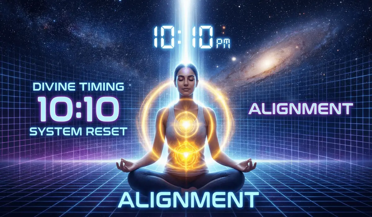 Meditation ritual for angel number 1010 showing chakra activation and spiritual alignment.