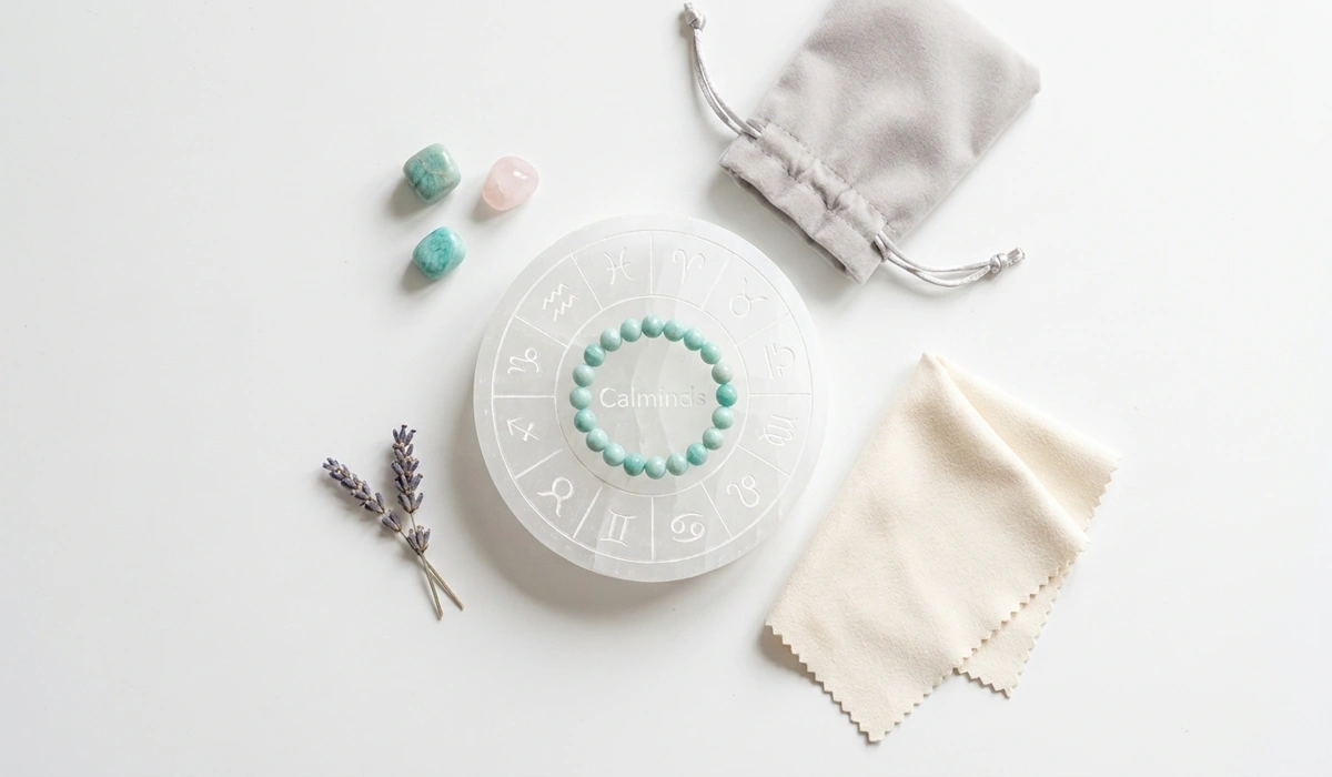 A child's spiritual bracelet being cleansed and charged on a Selenite plate for energy maintenance.