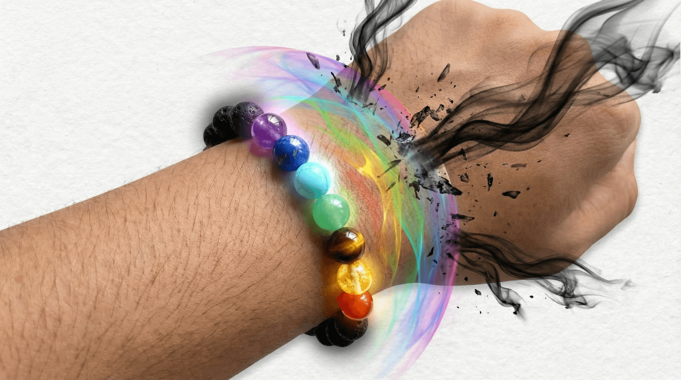 A chakra bracelet acting as a spiritual shield, absorbing negative energy and protecting the wearer's aura from external stress.