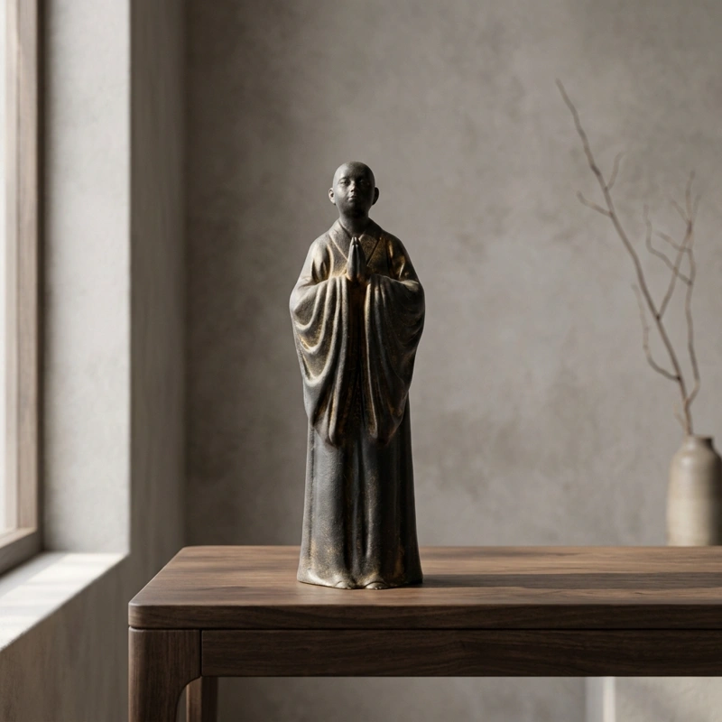 Natural Rust Iron Resin Monk Statuette for Inner Peace & Spiritual Serenity