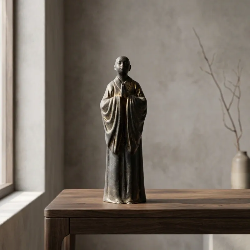 Natural Rust Iron Resin Monk Statuette for Inner Peace & Spiritual Serenity