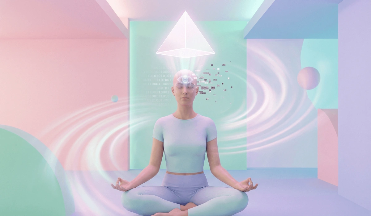 A person meditating to cleanse their visual field and reset their brain's pattern recognition for true spiritual signs.