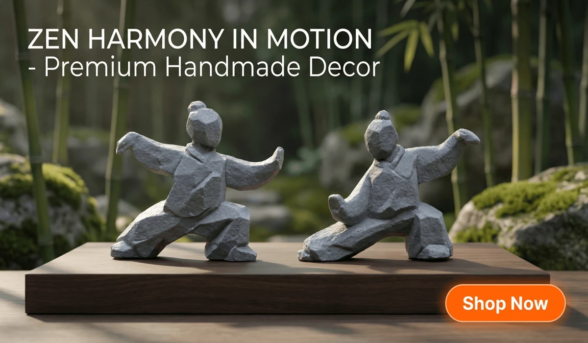 Handmade Tai Chi Kung Fu Statues - Zen Martial Arts Stone Decor for Home and Office