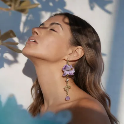 Ethereal Iris & Butterfly Mulberry Silk Tassel Earrings