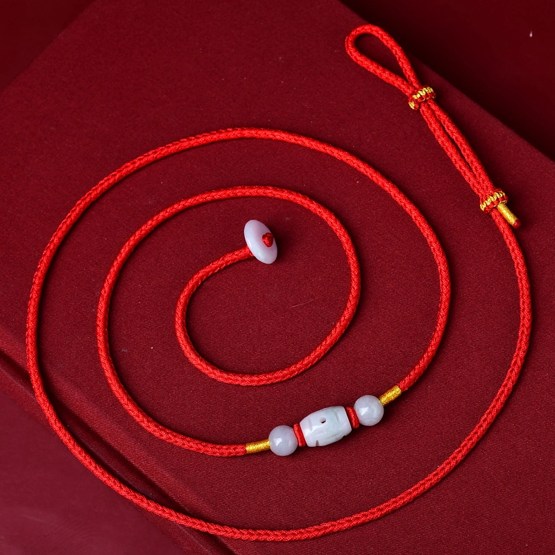 Adjustable Jade Barrel Bead Red String Waist Chain for Women, Chinese Lucky Belly Chain