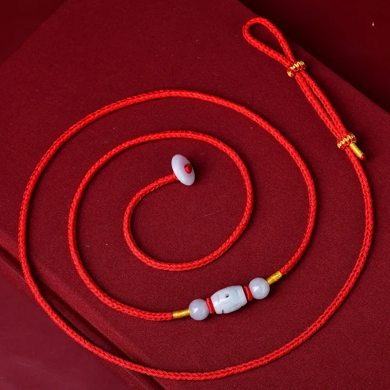 Adjustable Jade Barrel Bead Red String Waist Chain for Women, Chinese Lucky Belly Chain