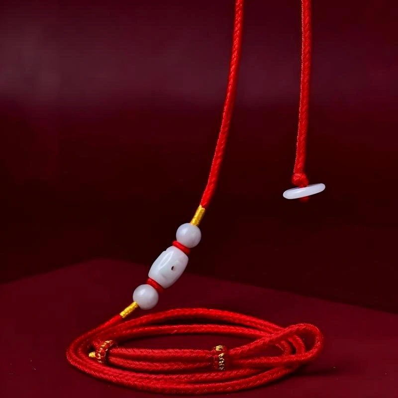 Adjustable Jade Barrel Bead Red String Waist Chain for Women, Chinese Lucky Belly Chain