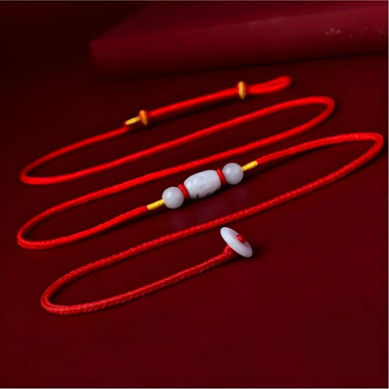 Adjustable Jade Barrel Bead Red String Waist Chain for Women, Chinese Lucky Belly Chain
