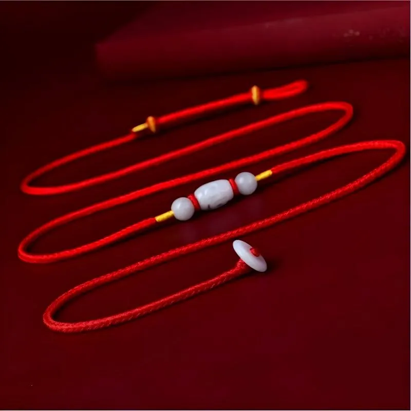 Adjustable Jade Barrel Bead Red String Waist Chain for Women, Chinese Lucky Belly Chain