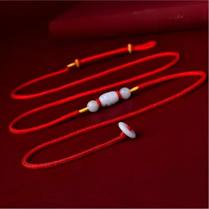 Adjustable Jade Barrel Bead Red String Waist Chain for Women, Chinese Lucky Belly Chain