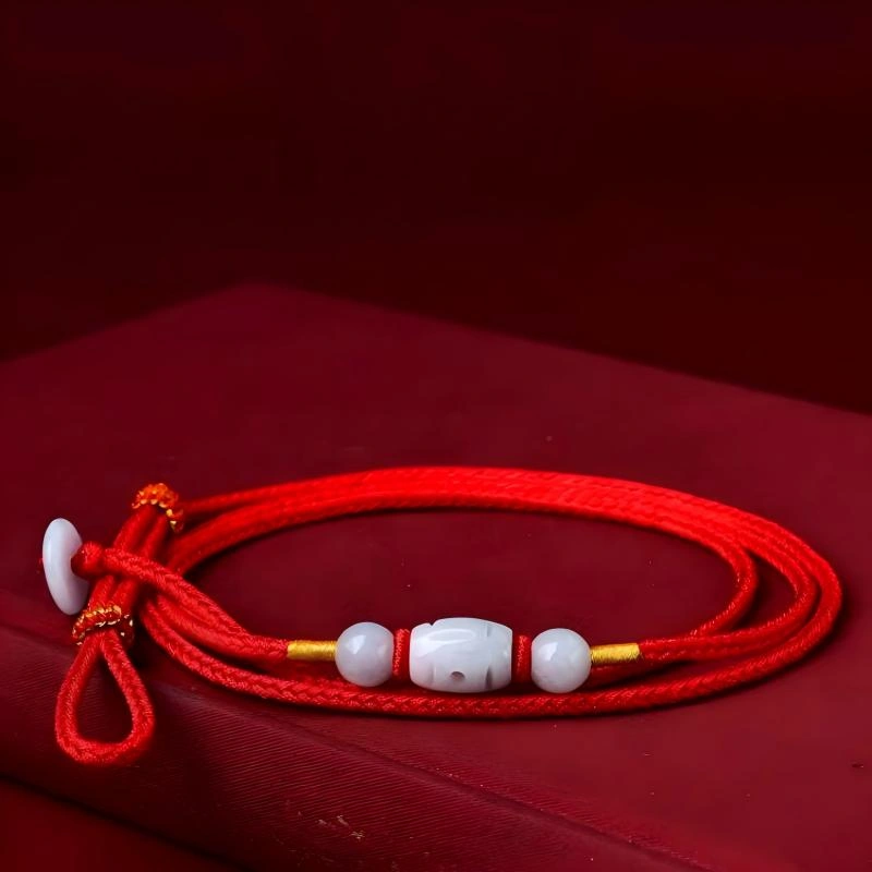 Adjustable Jade Barrel Bead Red String Waist Chain for Women, Chinese Lucky Belly Chain