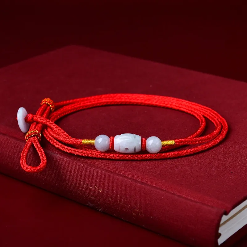Adjustable Jade Barrel Bead Red String Waist Chain for Women, Chinese Lucky Belly Chain